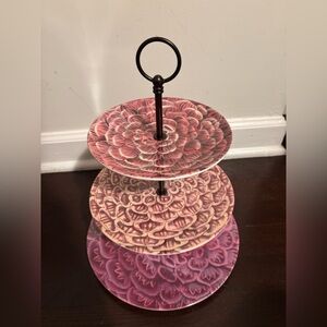 John Derian Pink Dahlia Flower Melamine 3 Tier Cake Dessert Stand 14" Tall